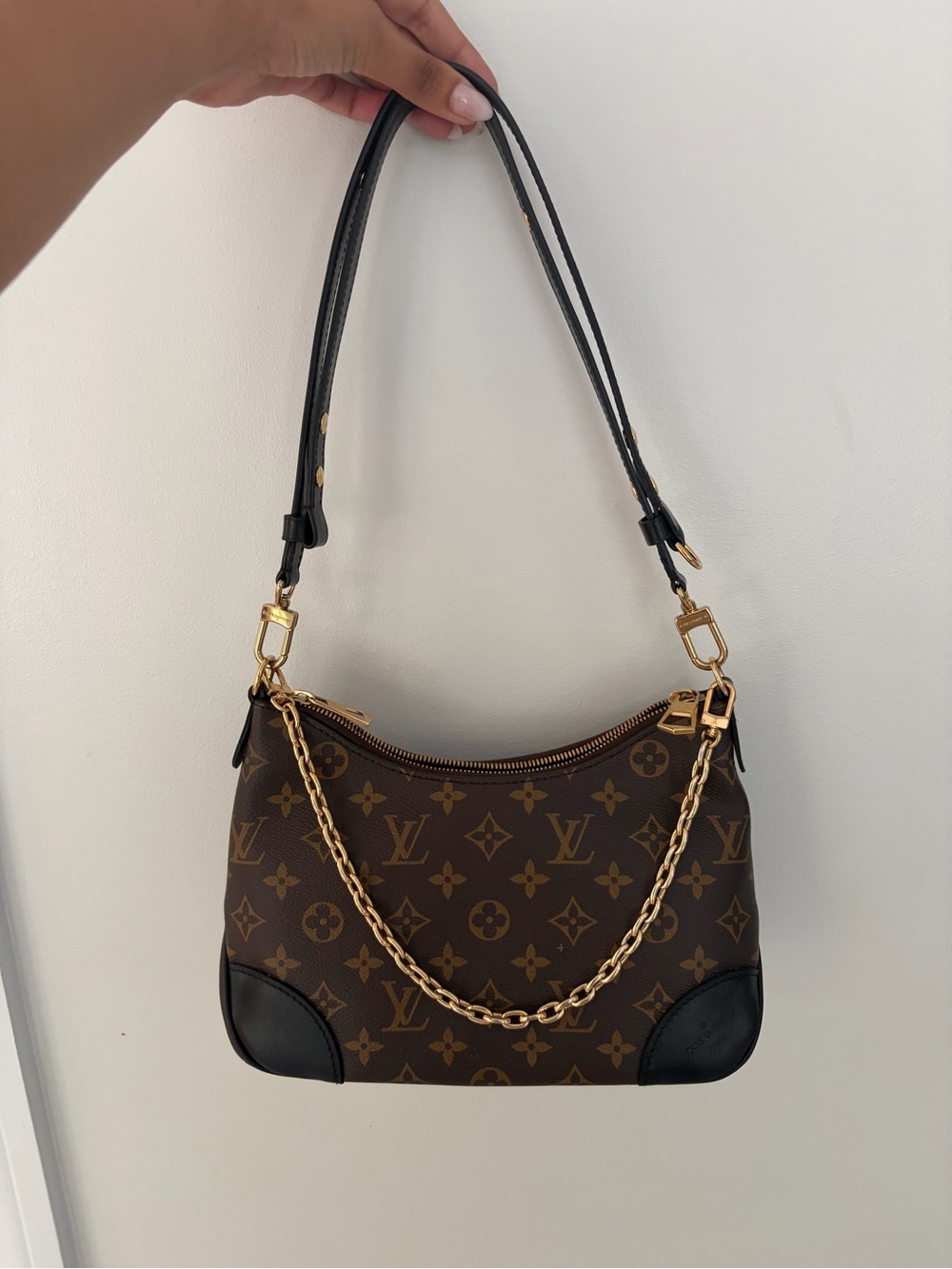 Louis Vuitton Boulogne Shoulder Bag with Black Trim and Gold Hardware